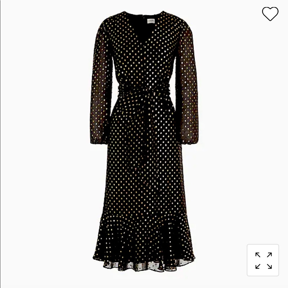 New J.Crew Factory Midi Dress in Clip Dot (AT853) Black/Gold in Size 4